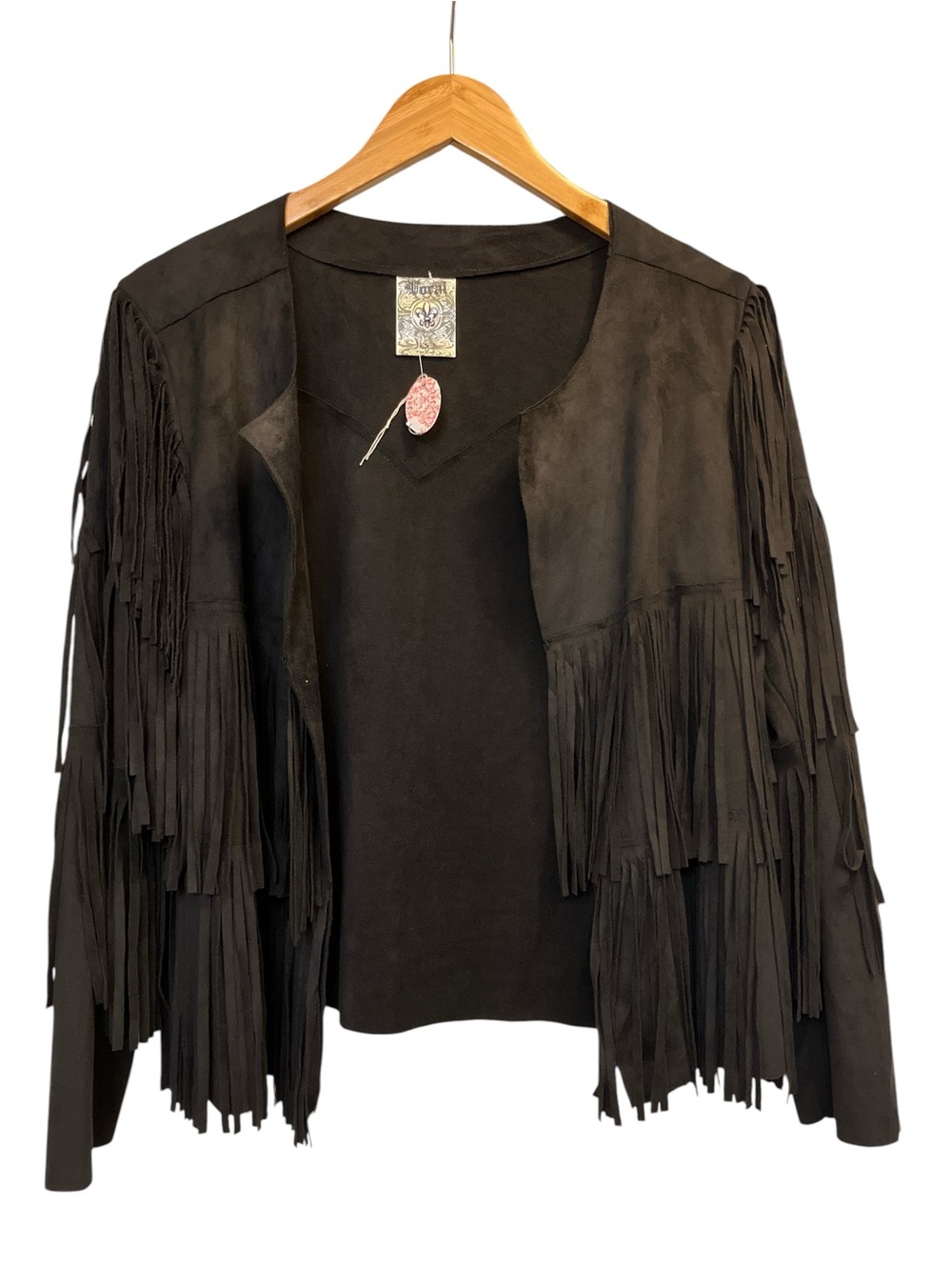Vocal Apparel Black Cropped Layered Fringe Vegan Suede Jacket NWT
